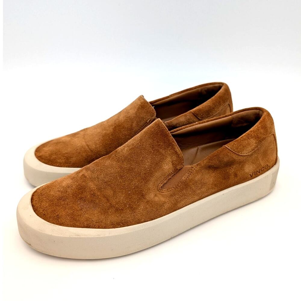 Vince Ginelle Slip On Sneakers Women's Leather Side Elastic Brown Size US8M EU38